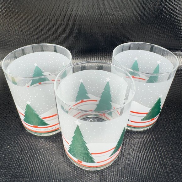 Vintage Culver Made In USA Glassware Cups Lowball Glasses Tumblers Set 3 Trees - Picture 11 of 11